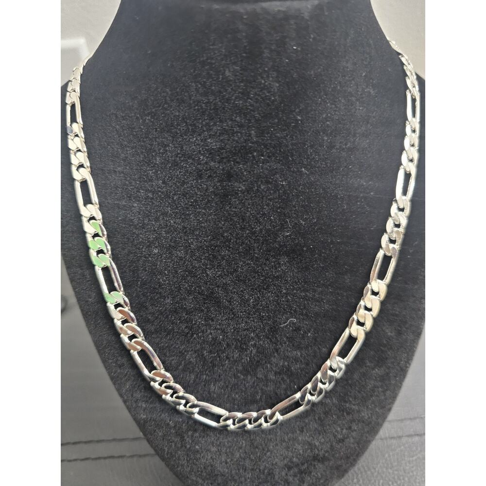 20in 925. Sterling Silver Plated on brass -9mm THICK FIGARO diamond cut Chain.